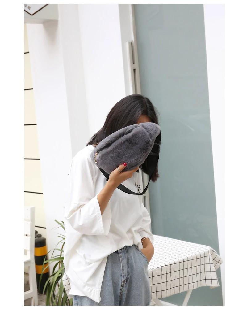 Women Waist Bag Artificial wool Fur Chest Bag by GJG Denim