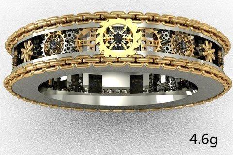 Gears Carved Finger Antique Silver Ring For Men by GJG Denim