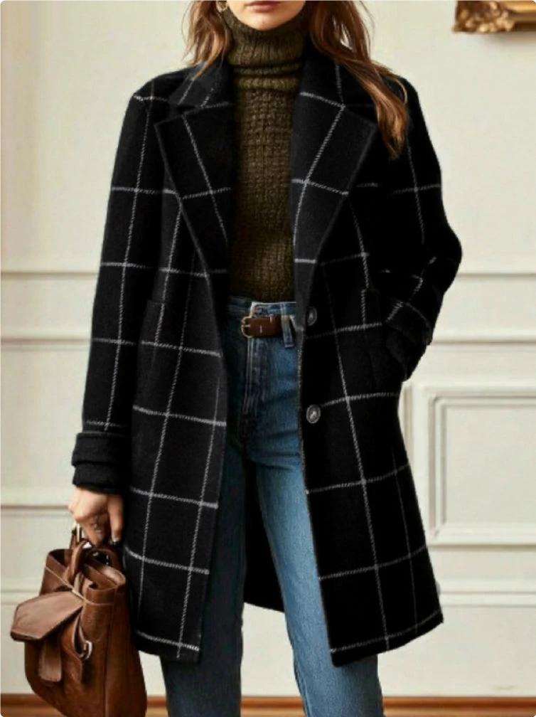 Plaid Mid-length Lapel Large Size Jacket by GJG Denim