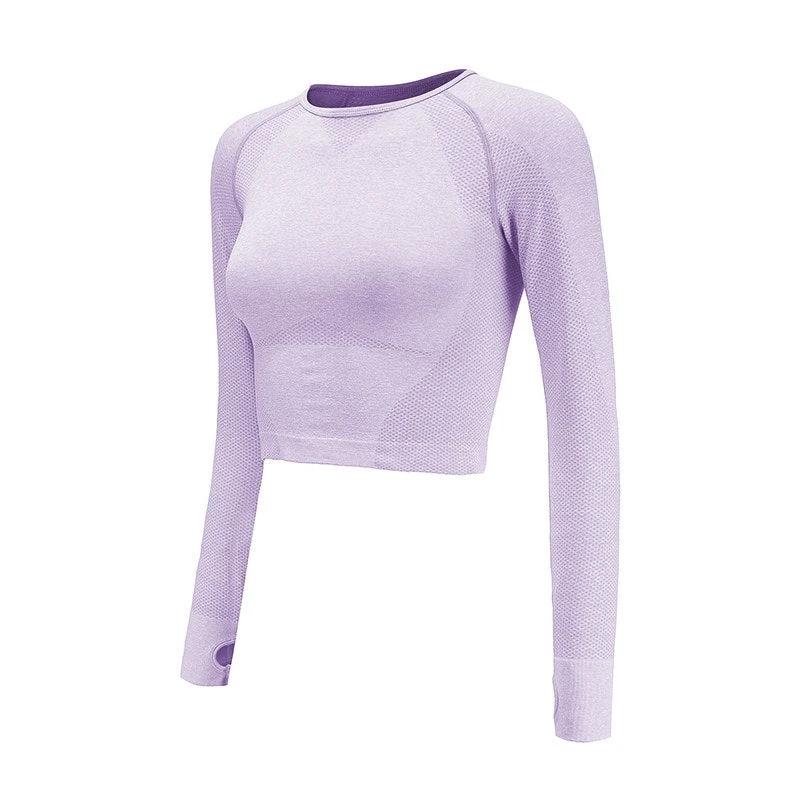 Seamless Yoga Shirts For Women Vital Seamless Long Sleeve Crop Top Thumb Hole Fitted Gym Top Shirts Workout Running Clothes by GJG Denim