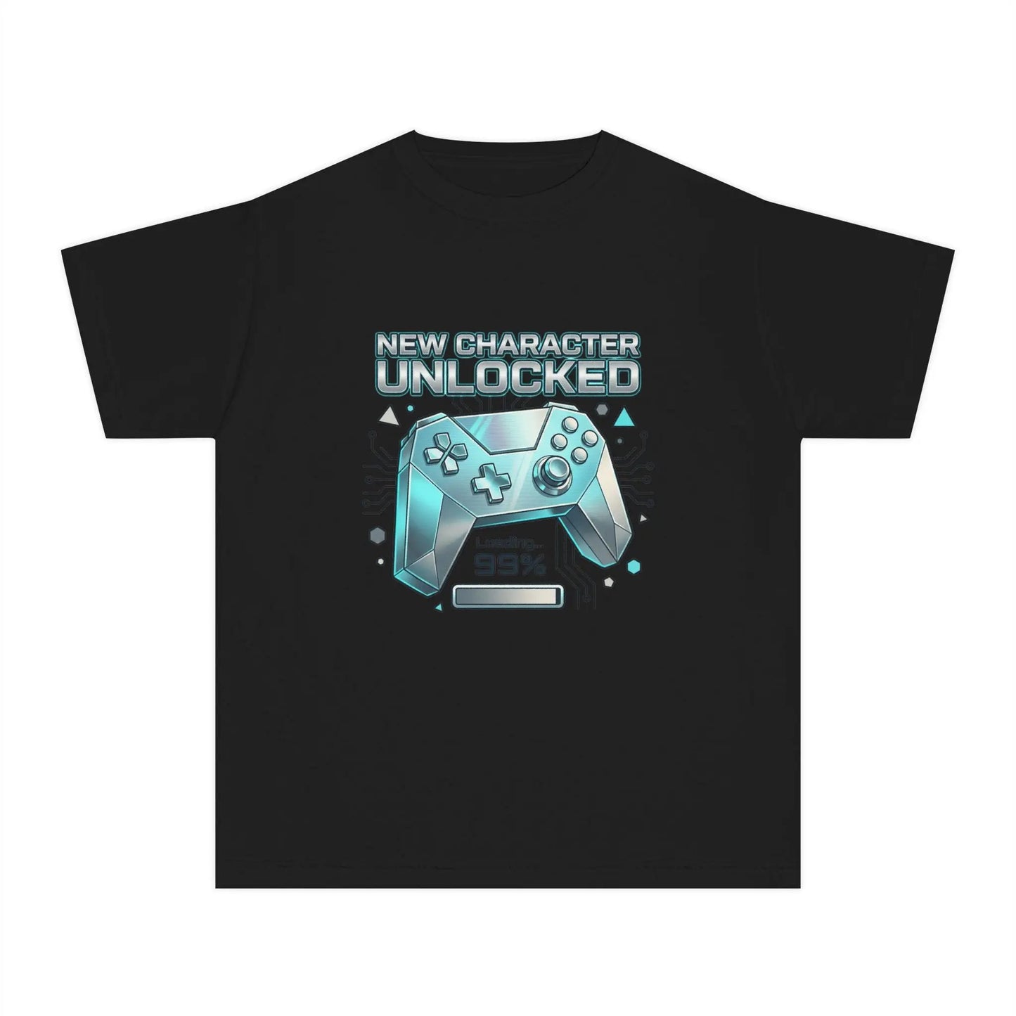 Youth Gaming Tee - "New Character Unlocked" Controller Design (Loading 99%) by Printify