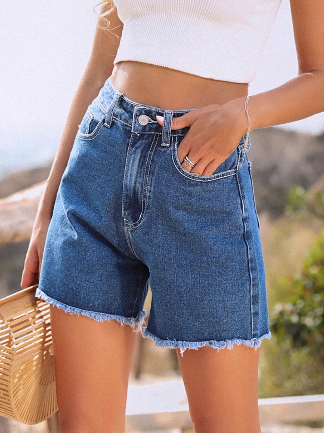 Raw Hem High Waist Denim Shorts by Lady Ros