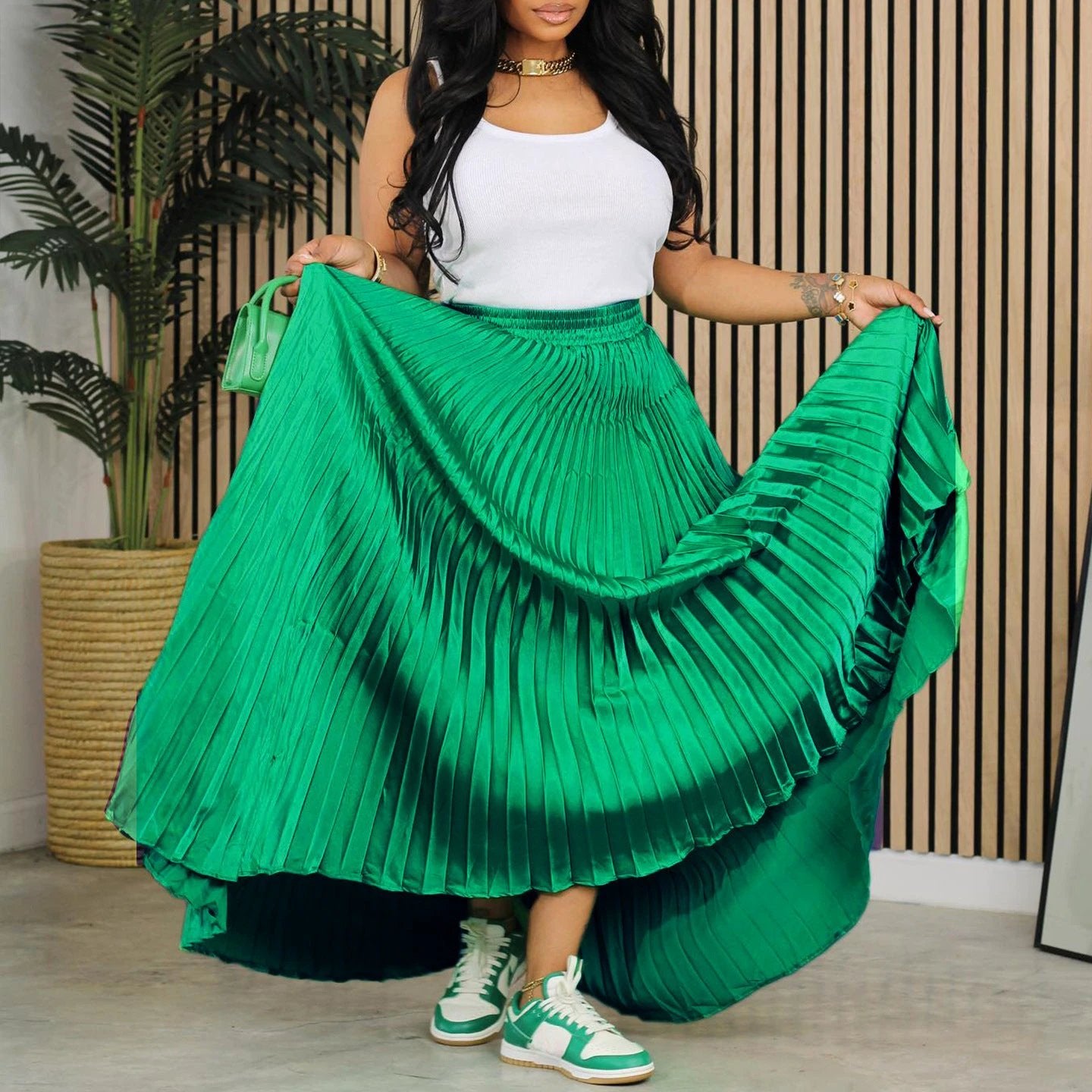 Plus Size Mid-high Waist Pleated Skirt by GJG Denim