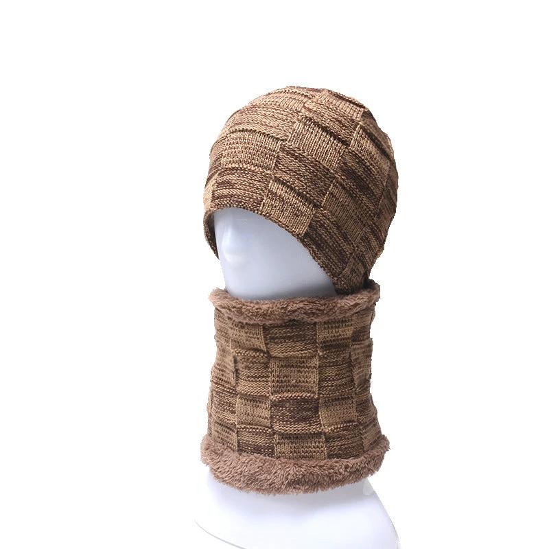 Men's Knitted Beanie and Neck Warmer Set by GJG Denim