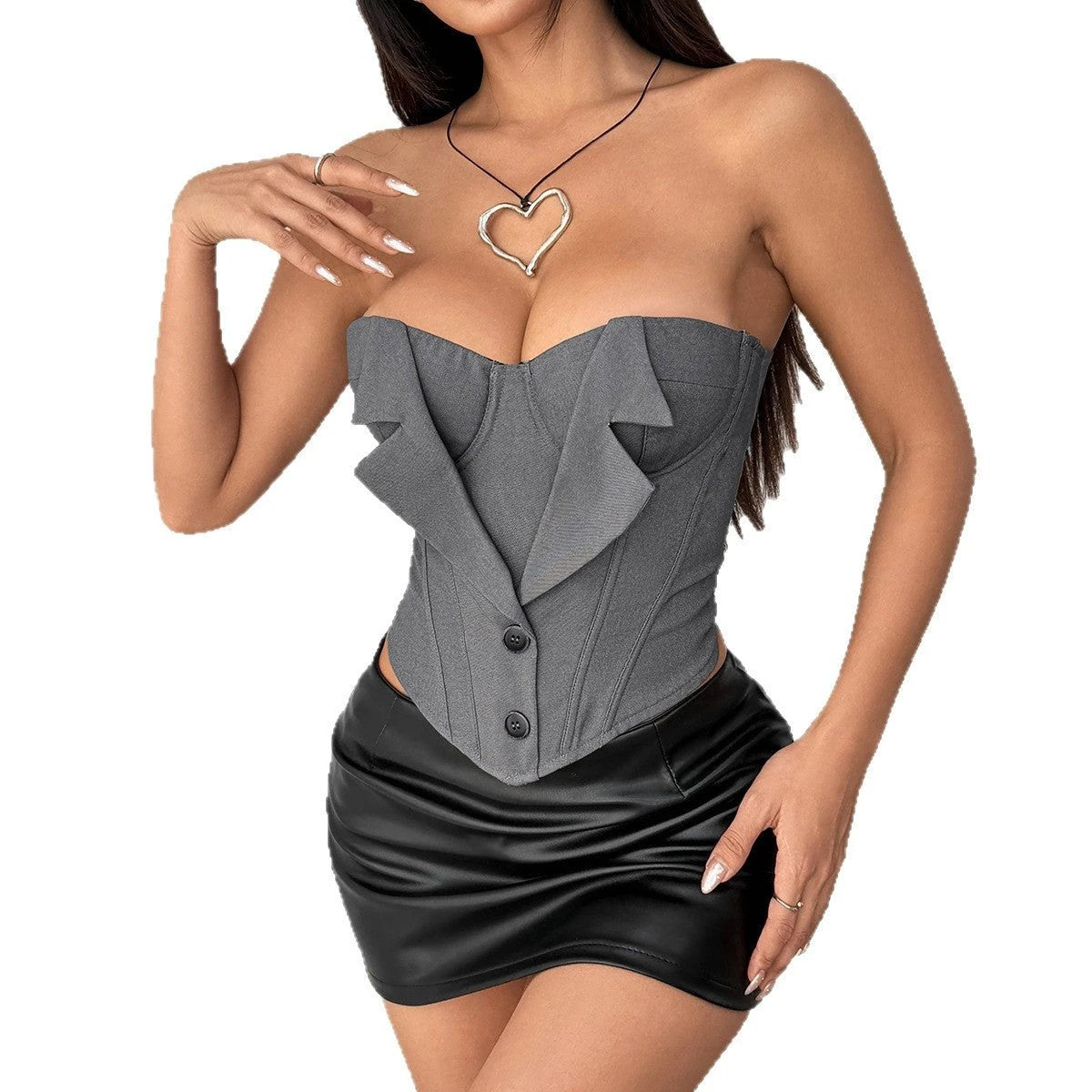 Chest-wrap Tank Top With Button Detailing And A Tie Waist by GJG Denim
