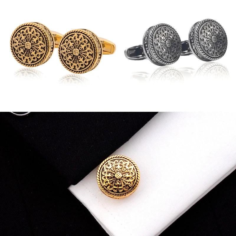 Carved Antique Silver Greek Royal Pattern Cufflinks High-end by GJG Denim