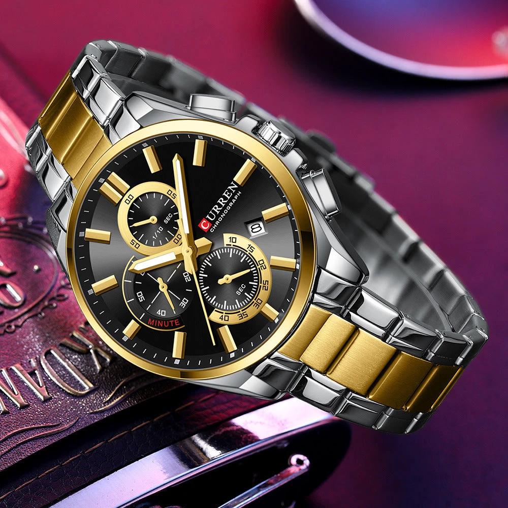 Men's Steel Band Waterproof Six-pin Timing Watch by GJG Denim