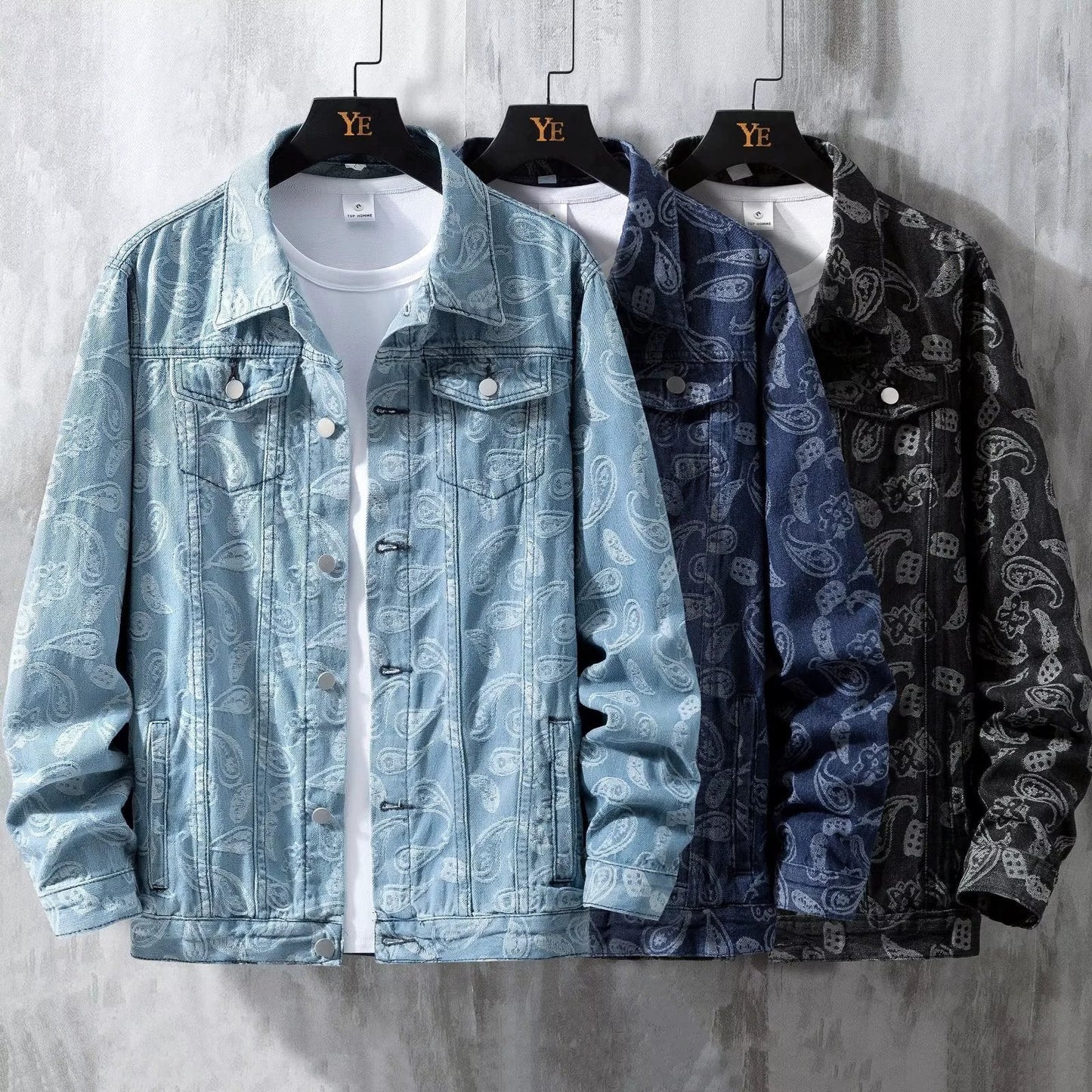 Printed Jacquard Fashion Casual All-matching Personality Trend Men's Coat by GJG Denim