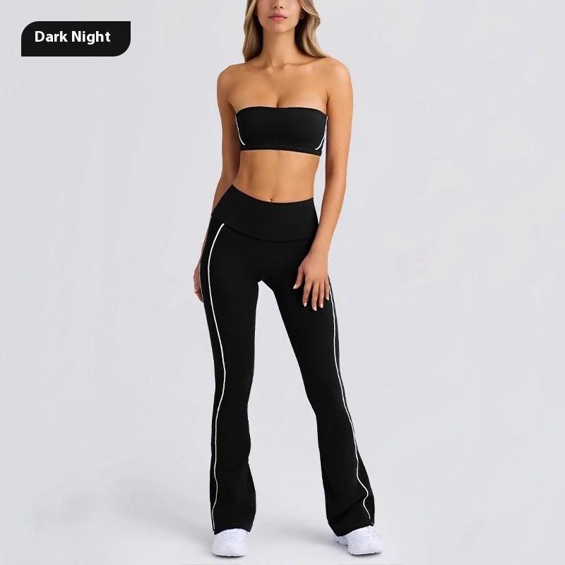 Yoga Clothes Autumn Strap Tube Top Nude Feel Bra Beauty Back Exercise Underwear Running Fitness Female Flared Pants Suit by GJG Denim