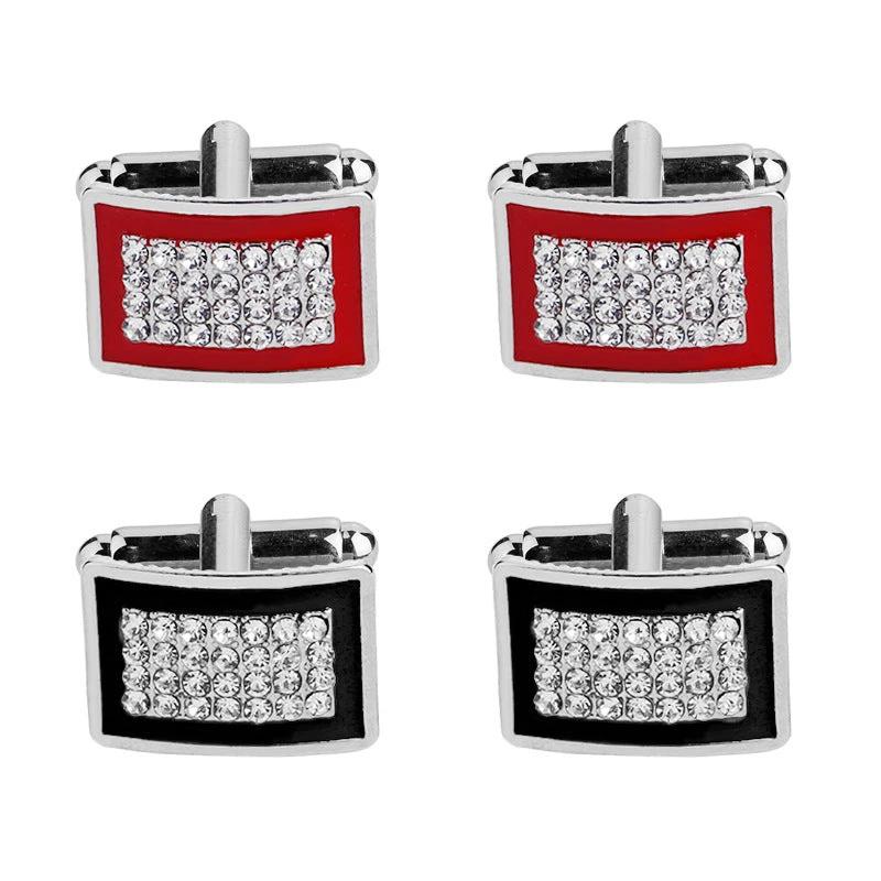 Fashionable Geometric Rectangle Diamond-Studded French Shirt Cufflinks by GJG Denim