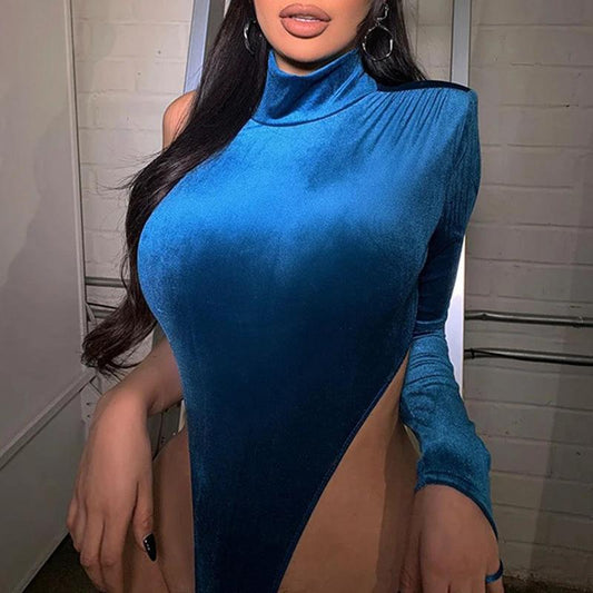 Turtleneck Velvet Bodysuit by GJG Denim