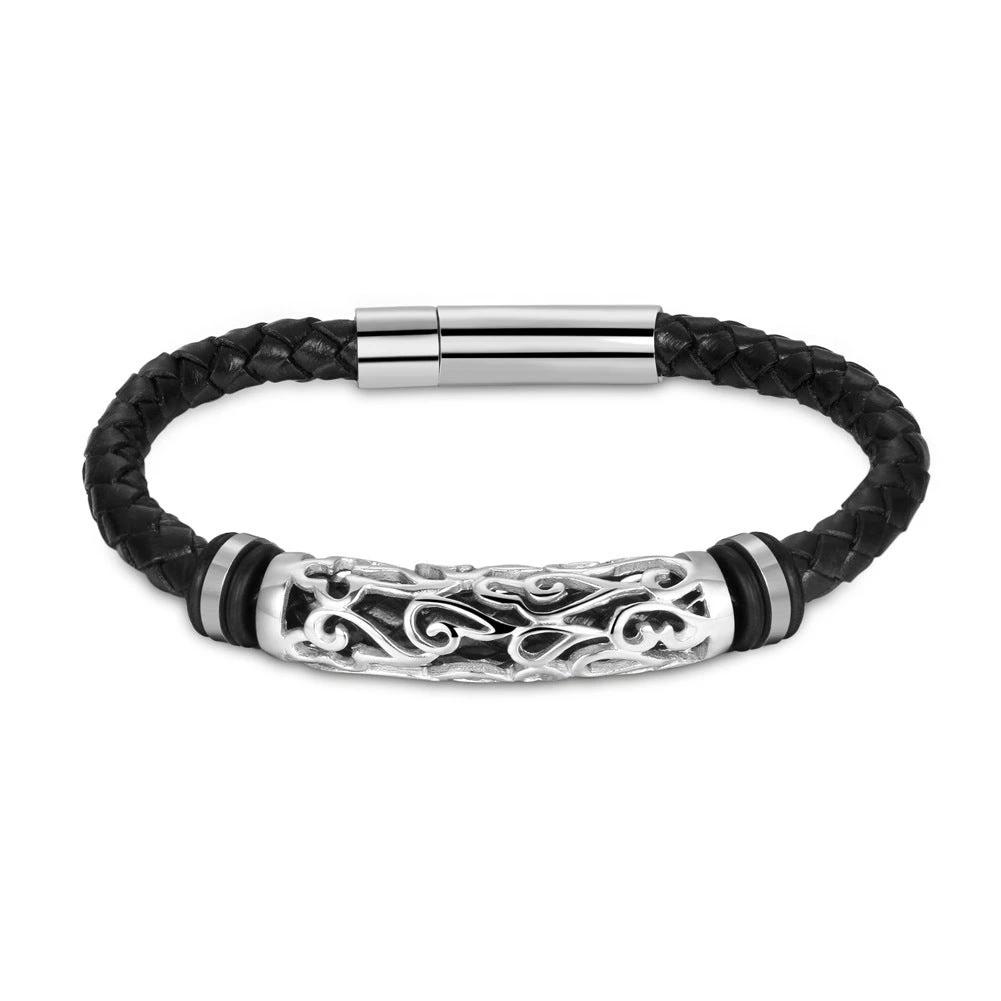 Stainless Steel Leather Bracelet For Men by GJG Denim