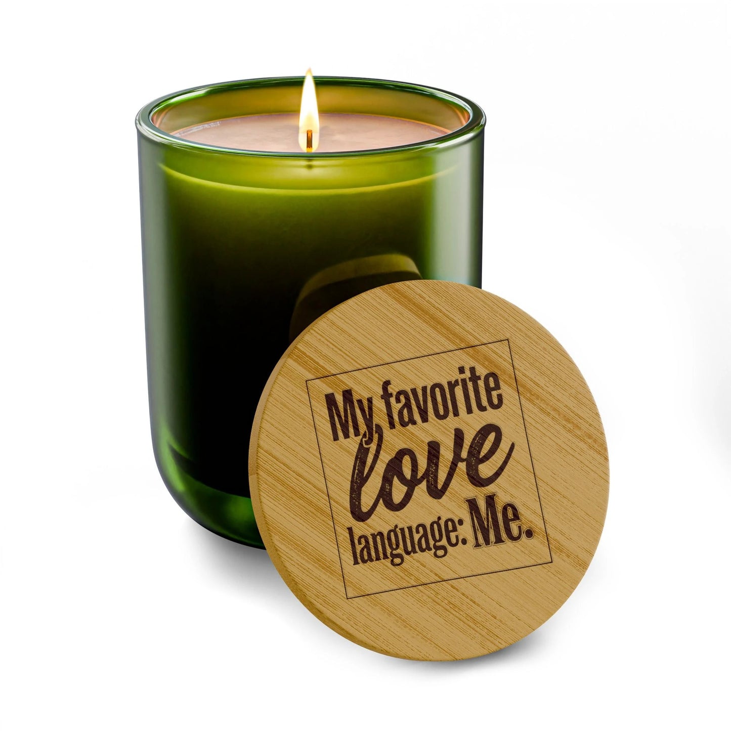 Engraved Soy Candle - "My Favorite Love Language: Me" (14oz) by Printify