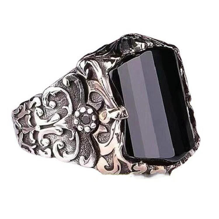 Black Vintage Style Ring With Carved Patterns by GJG Denim