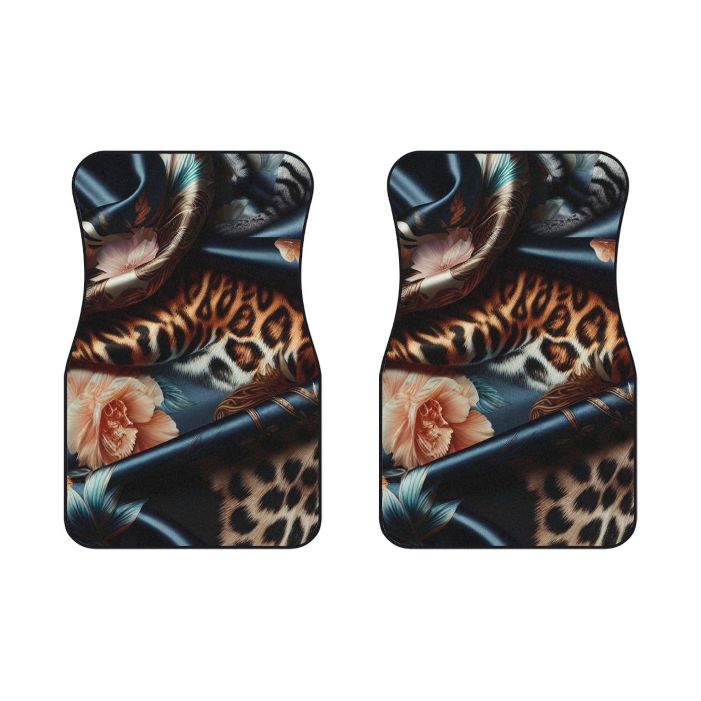 Stylish Floral Front Car Mats | Elegant Black and Gold Design by Printify
