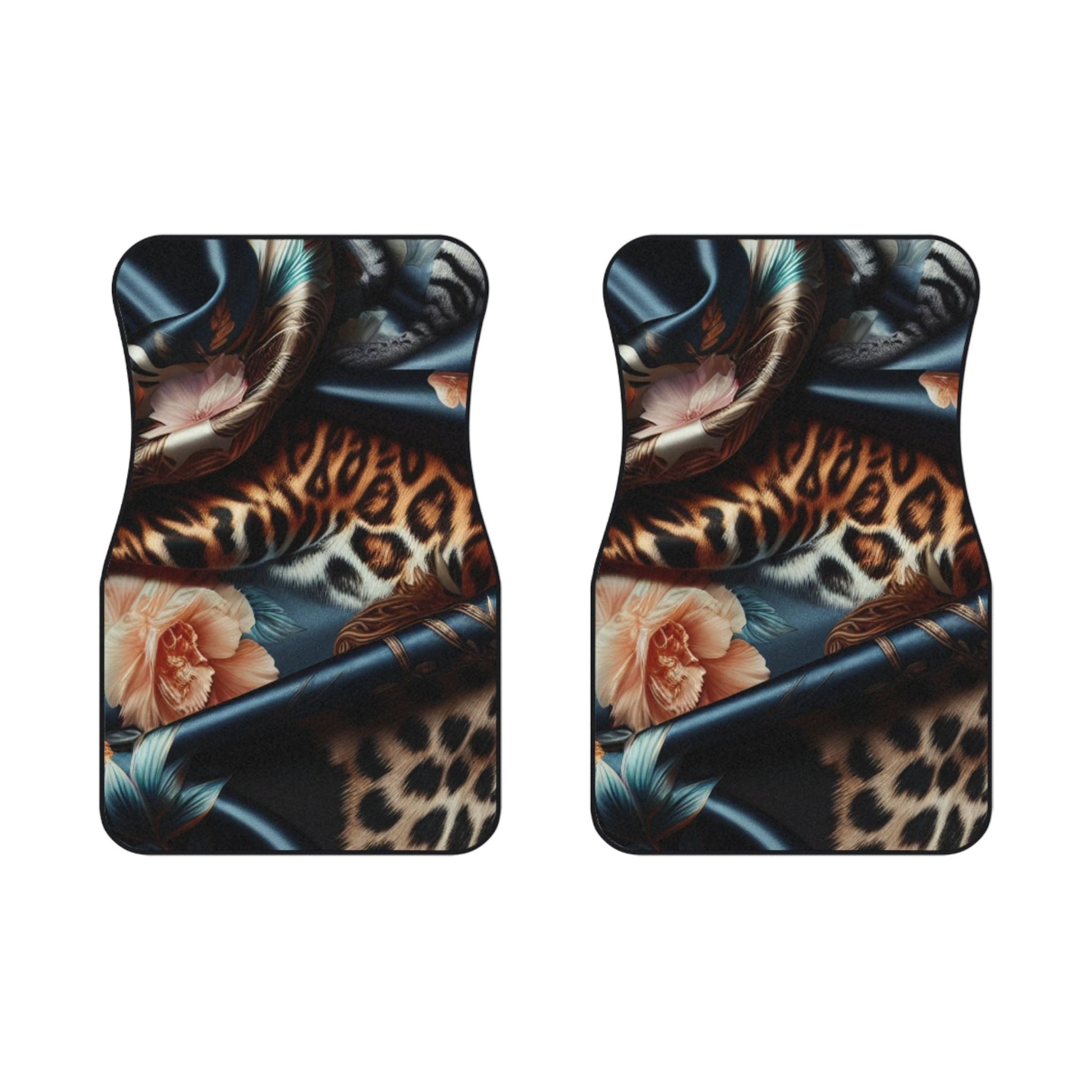 Stylish Floral Front Car Mats | Elegant Black and Gold Design by Printify