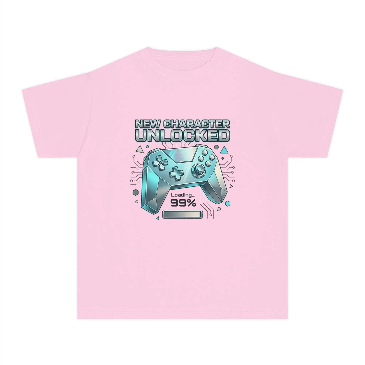Youth Gaming Tee - "New Character Unlocked" Controller Design (Loading 99%) by Printify