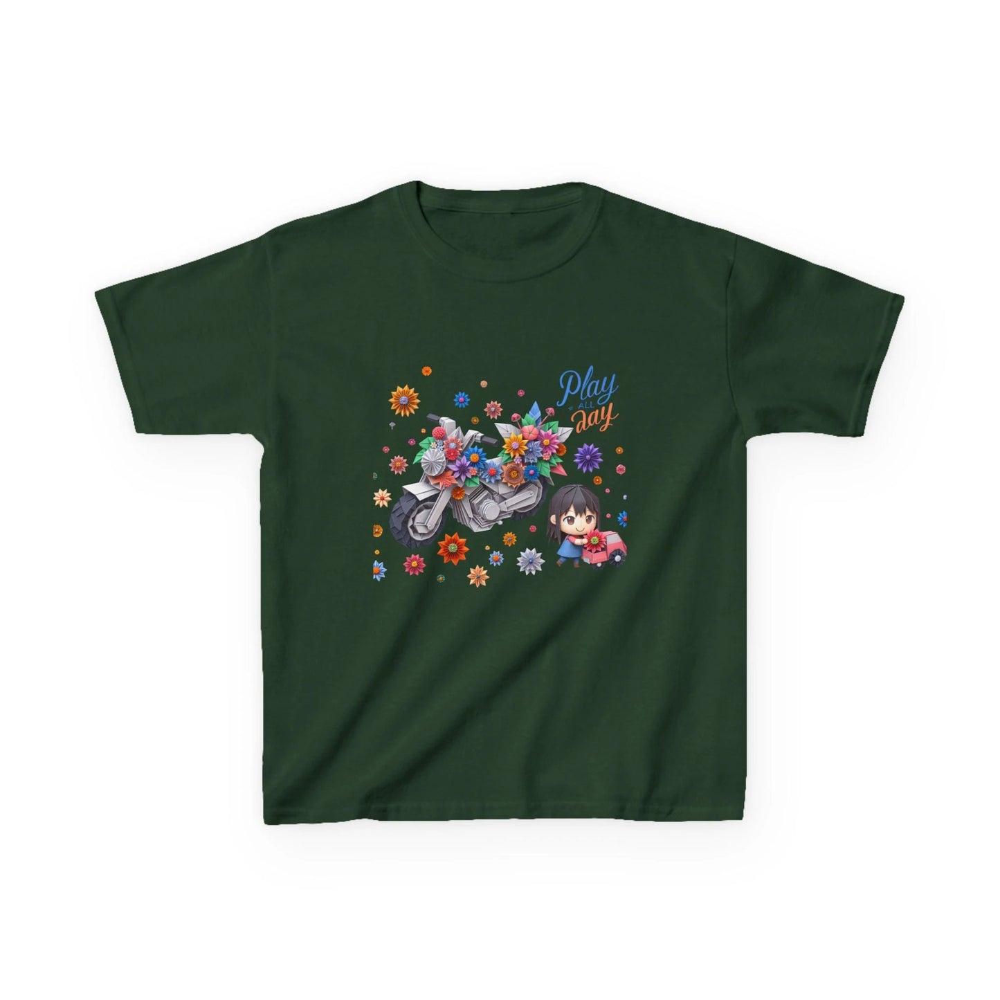 Play all Day Motorcycle Tee - Fun Floral Design for Young Adventurers by Printify