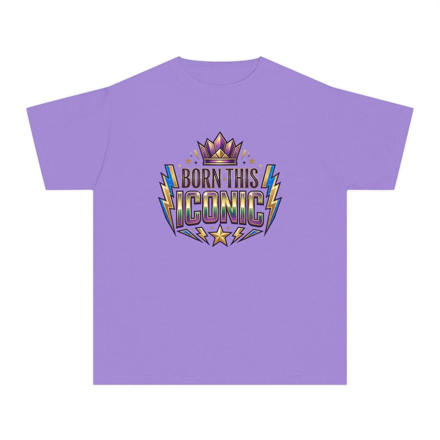 Youth Tee — "Born This Iconic" Crown Graphic by Printify