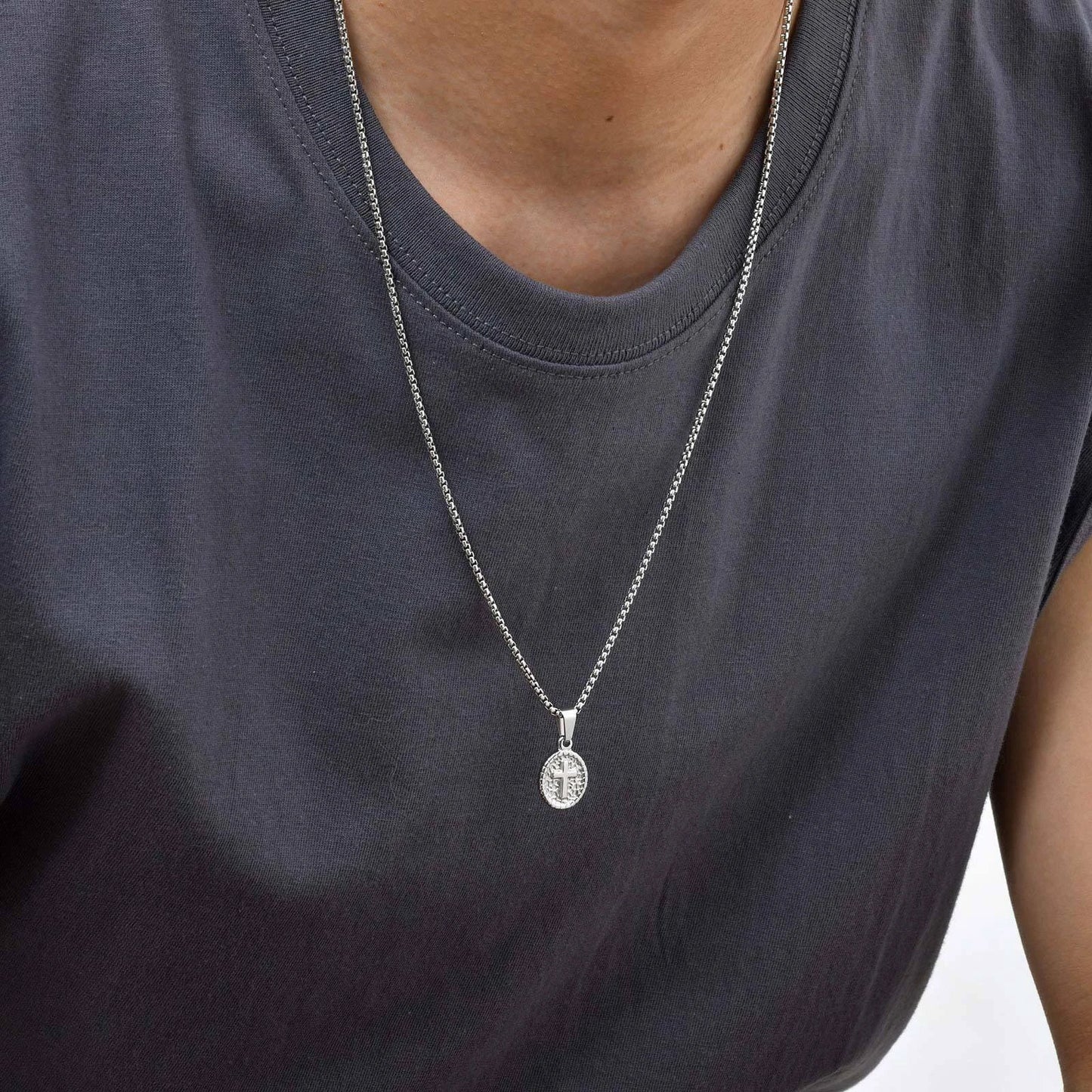 Casual Cross-Shaped Oval Pendant Necklace For Men by GJG Denim