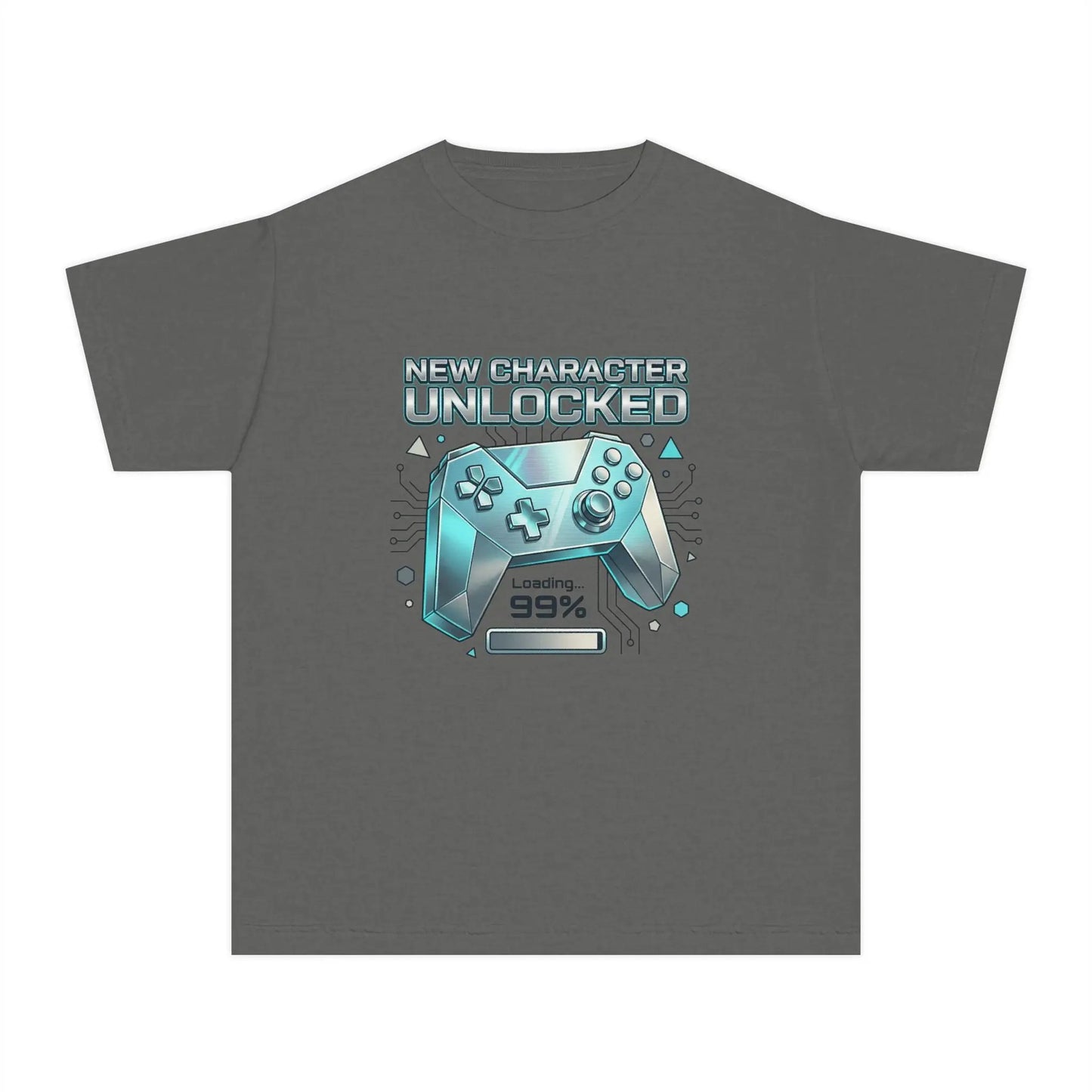 Youth Gaming Tee - "New Character Unlocked" Controller Design (Loading 99%) by Printify