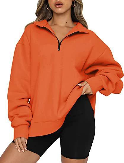 Women Sweatshirts Zip Turndown Collar Loose Casual Tops Clothes by GJG Denim