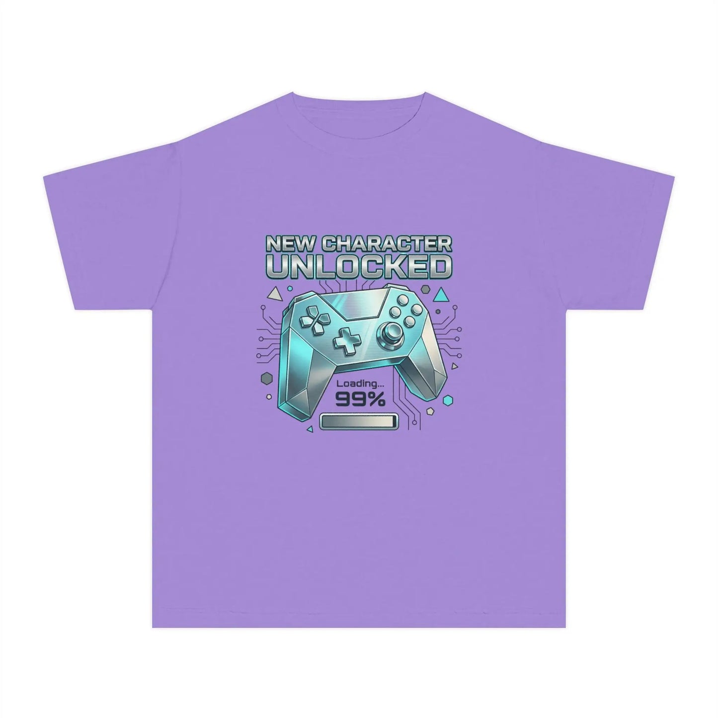 Youth Gaming Tee - "New Character Unlocked" Controller Design (Loading 99%) by Printify