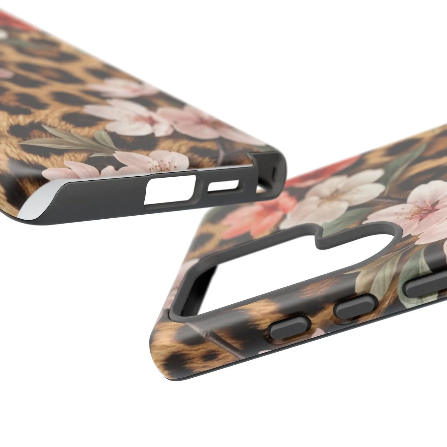 Leopard Floral Tough Case — Protective Phone Case with Pink Cherry Blossoms by Printify