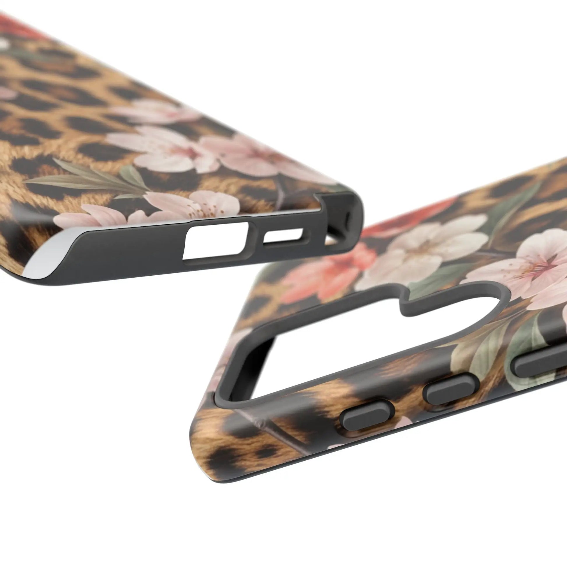 Leopard Floral Tough Case — Protective Phone Case with Pink Cherry Blossoms by Printify