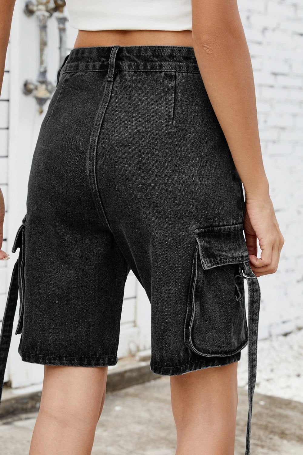 Washed Cargo Denim Shorts by Lady Ros