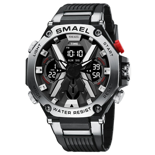 Men's Multifunctional Digital Double Display Waterproof Alloy Sports Quartz Watch by GJG Denim