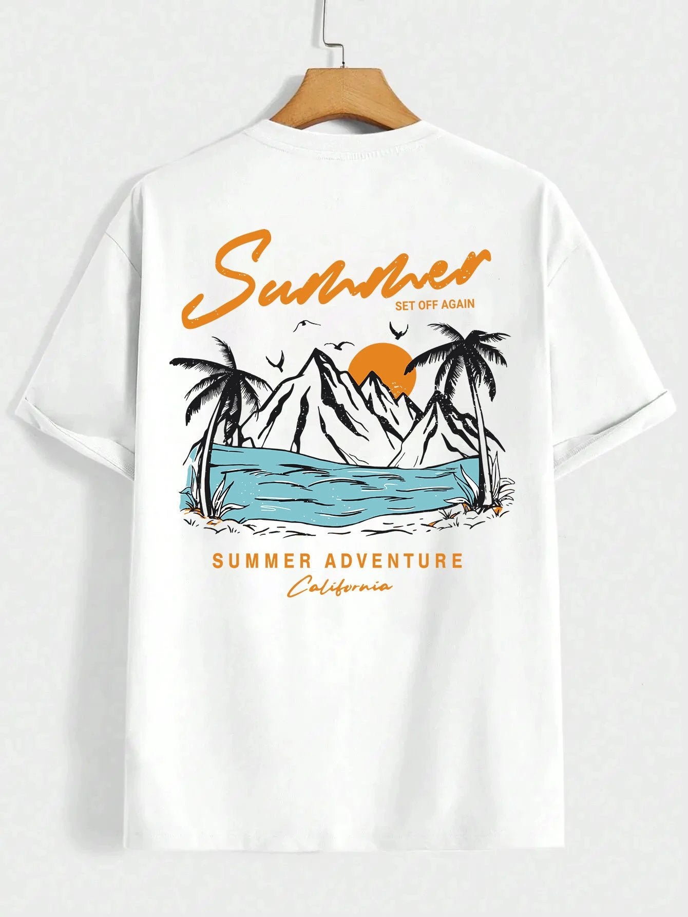 Summer Departure Adventure California Men's T-shirt Cotton Loose by GJG Denim