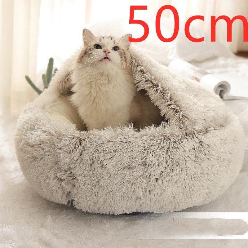 2 In 1 Dog And Cat Bed Pet Winter Bed Round Plush Warm Bed House Soft Long Plush Pets Bed Pet Products by GJG Denim