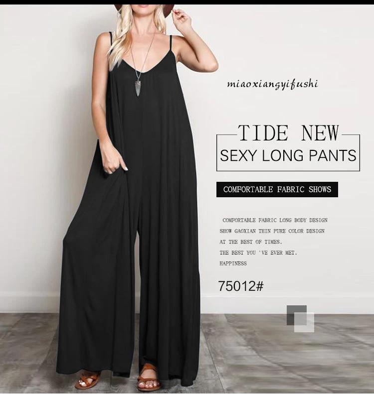 Summer Women Sexy V Neck Long Jumpsuits Casual Loose Rompers Overalls Wide Leg Mono Bodysuit Playsuits Plus Size 5XL by GJG Denim
