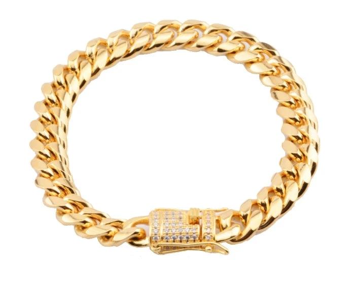 8-18mm Wide Stainless Steel Cuban Chain CZ Zircon Box Lock Necklace by GJG Denim