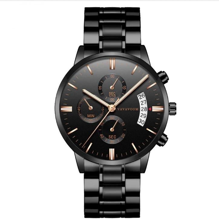 Men's Stainless Steel Calendar Quartz Waterproof Watch by GJG Denim