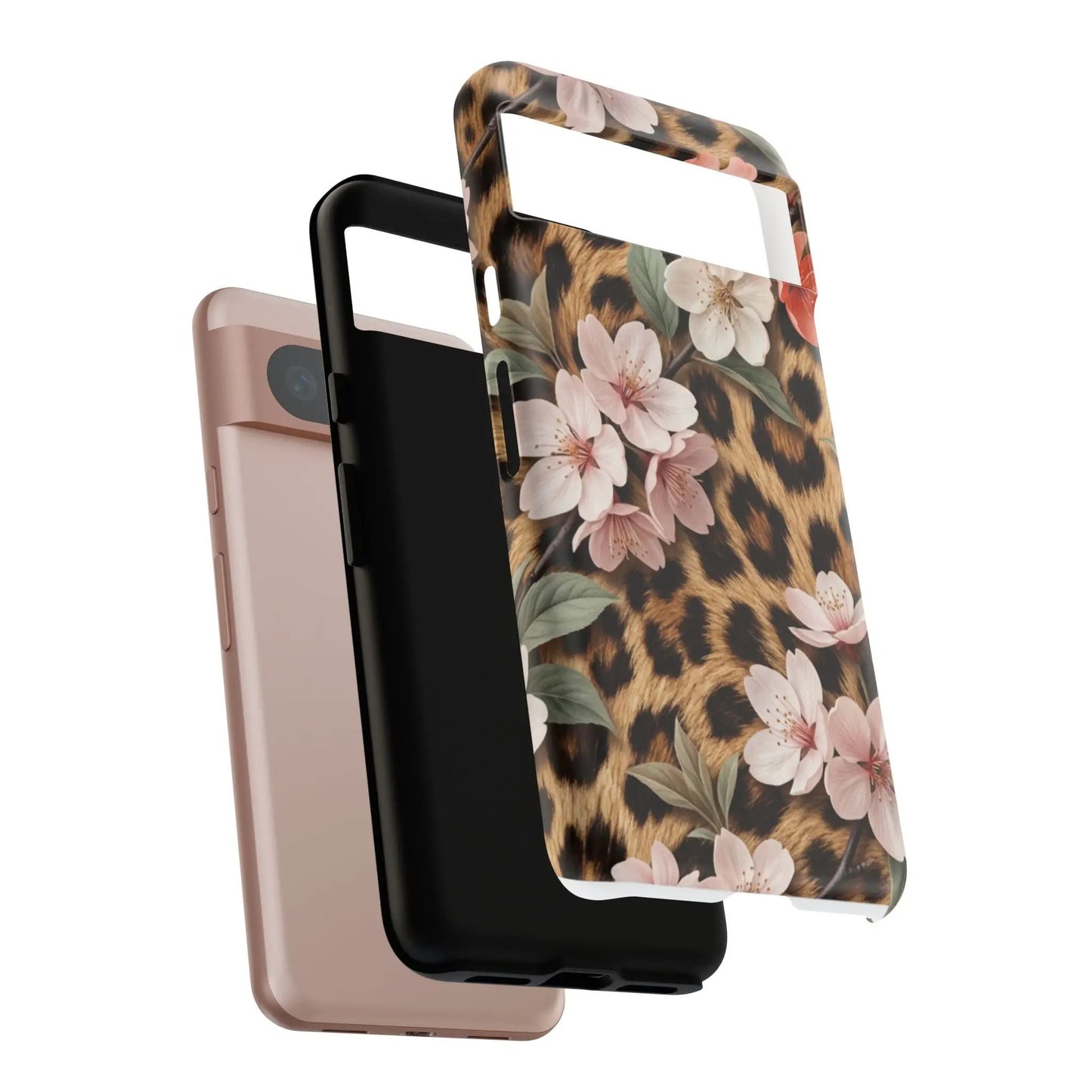 Leopard Floral Tough Case — Protective Phone Case with Pink Cherry Blossoms by Printify
