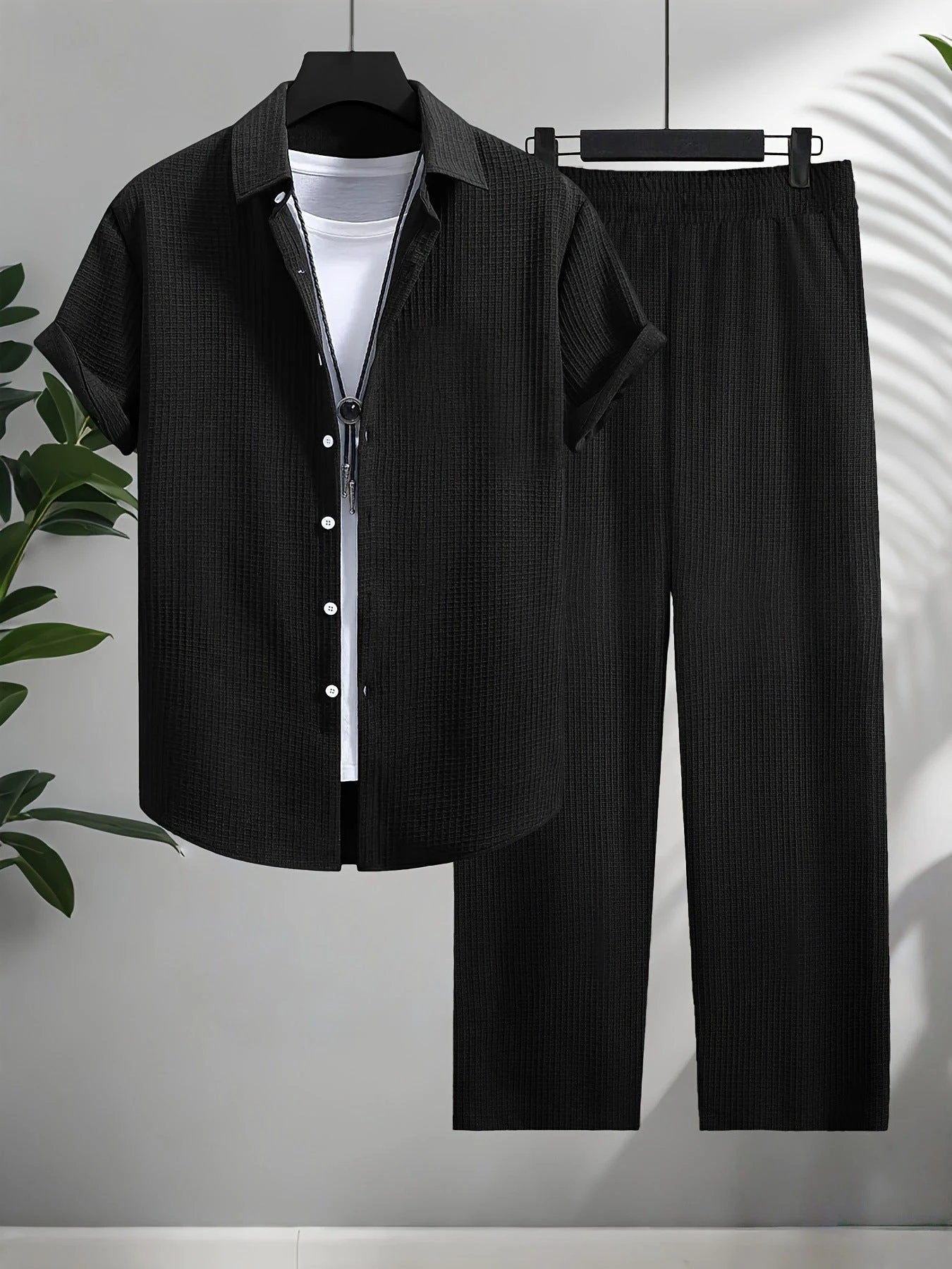 Fashion Jacquard Short-sleeved Shirt Trousers Suit by GJG Denim