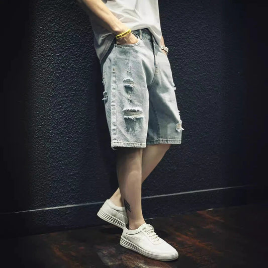 Men's Ripped Denim Shorts by GJG Denim