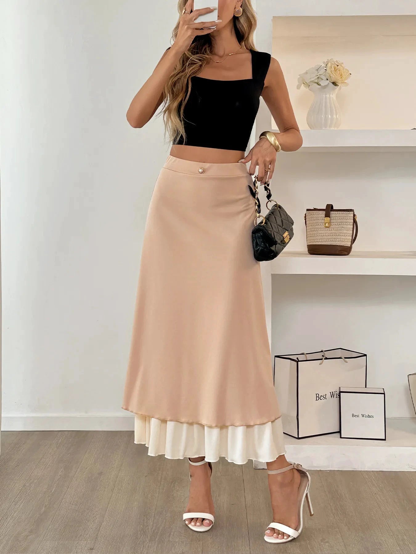 Layered Midi Skirt with Contrast Hem Detail by Lady Ros