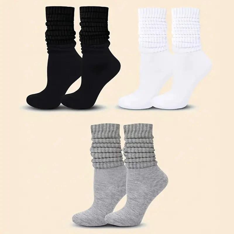 Loose Stockings Spring And Autumn Women's Black, White And Gray Pure Color Socks by GJG Denim