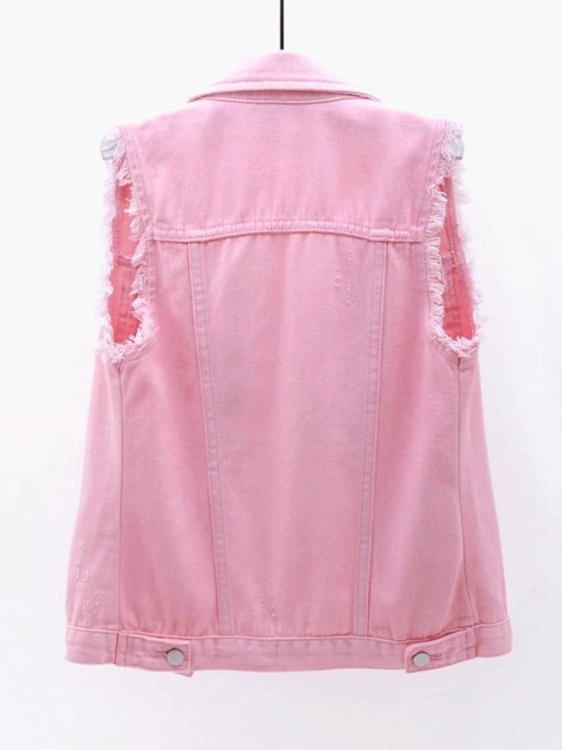 Full Size Button Down Raw Hem Sleeveless Denim Jacket Plus Size by Lady Ros