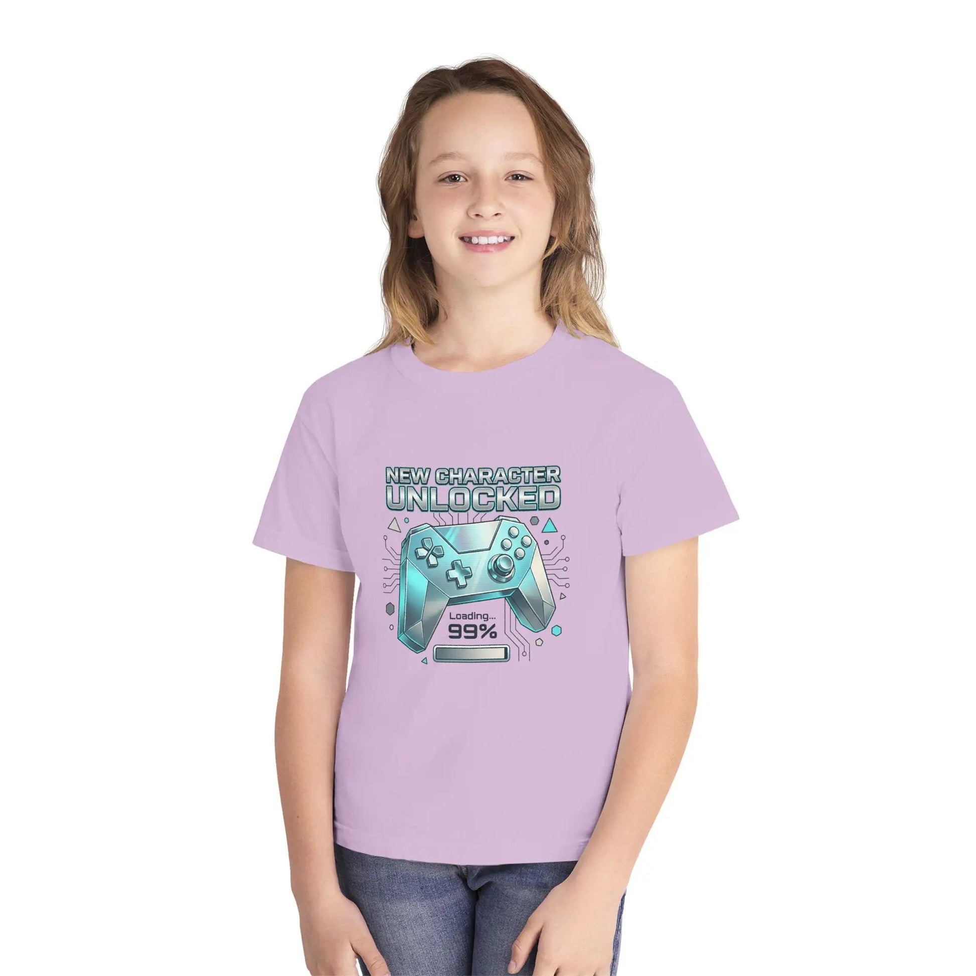 Youth Gaming Tee - "New Character Unlocked" Controller Design (Loading 99%) by Printify