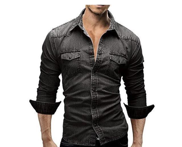 Men's Denim Long Sleeve Shirts Slim Fit by GJG Denim