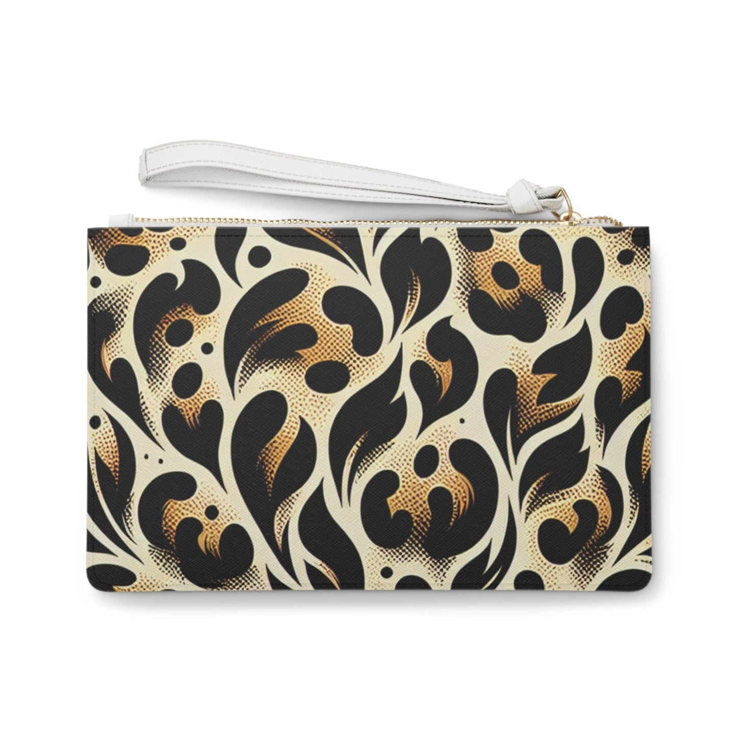 Chic Black & Gold Floral Clutch Bag, Fashion Accessory, Evening Bag, Gift for Her, Stylish Purse, Party Bag by Printify