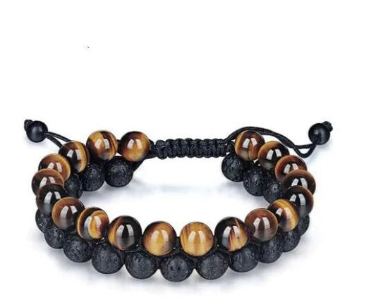 Tiger's Eye & Lava Stone Bracelet For Men by GJG Denim