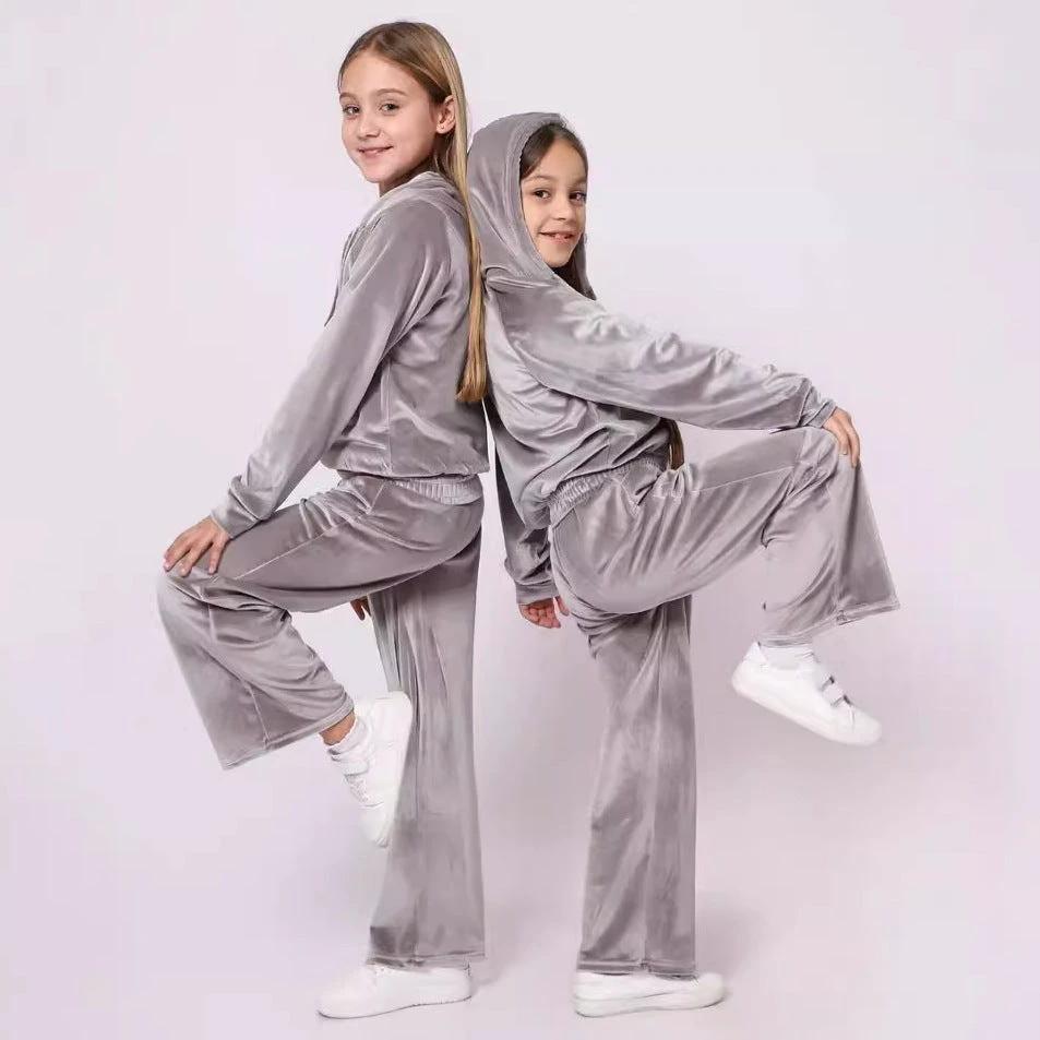 Girls' Sports Cap Velvet Casual Sweatshirt Two-piece Set by GJG Denim