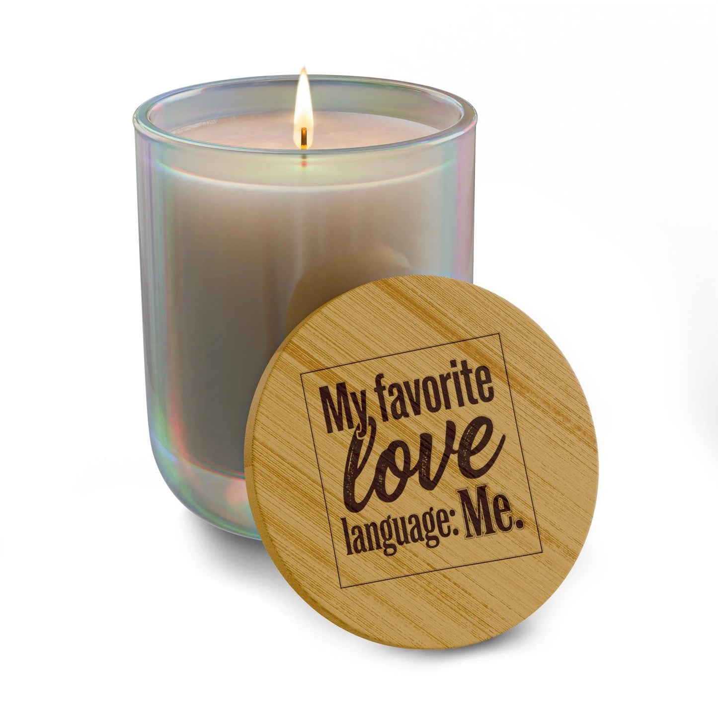 Engraved Soy Candle - "My Favorite Love Language: Me" (14oz) by Printify