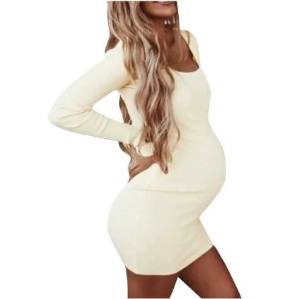 Maternity Winter Dresses Women Pregnant O-Neck Long Sleeve Solid High Elastic Soft Dress Robe Grossesse Props Plus Size Clothing by GJG Denim