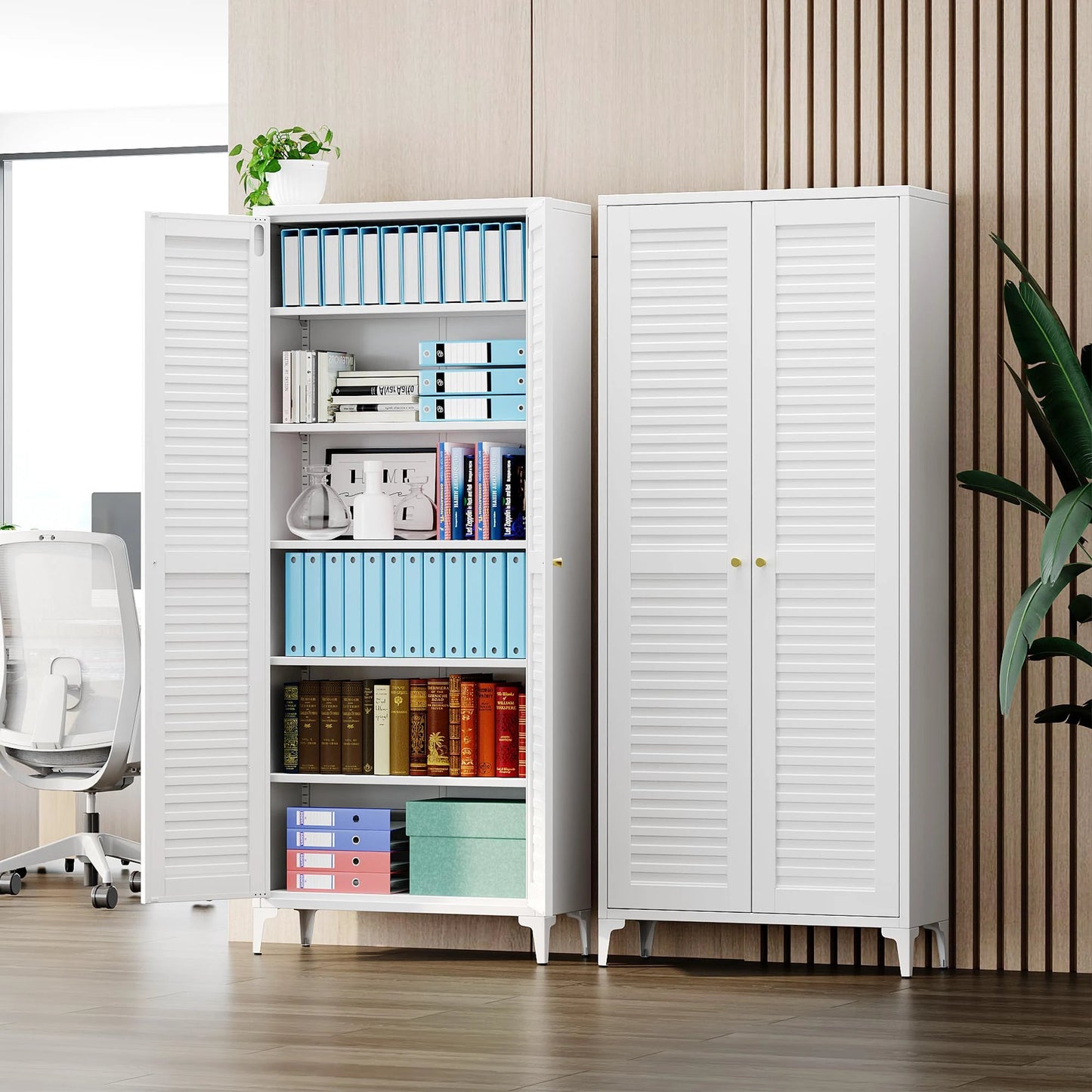 74inch H Metal Storage Cabinets With 5 Shelves, For Bathroom, Required Assembly, White by GJG Denim